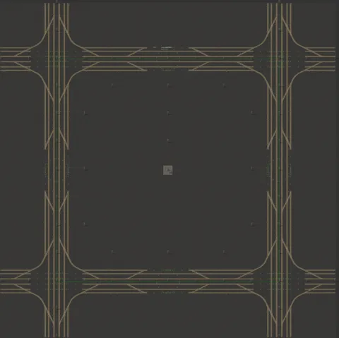 City Block Rail Grid (8x8). High-capacity city block with elevated rails. preview